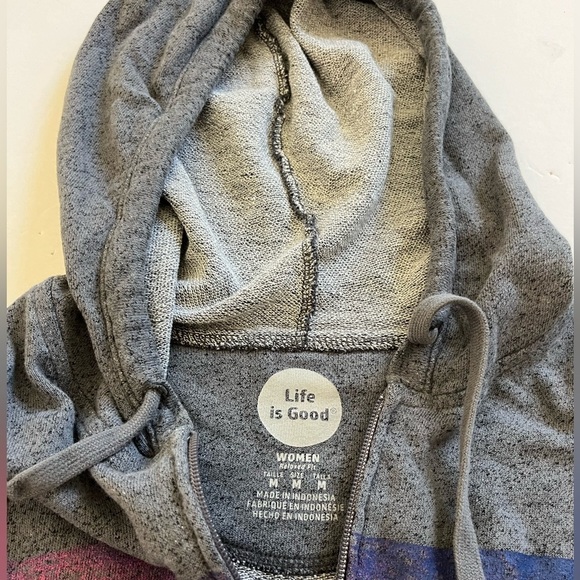 Life is good Love Hooded Full Zip Sweatshirt Gray Size Medium - Picture 2 of 6